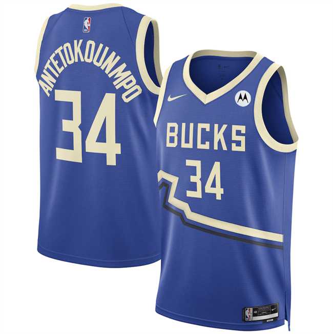 Men%27s Milwaukee Bucks #34 Giannis Antetokounmpo Royal 2024-25 City Edition Stitched Jersey Dzhi